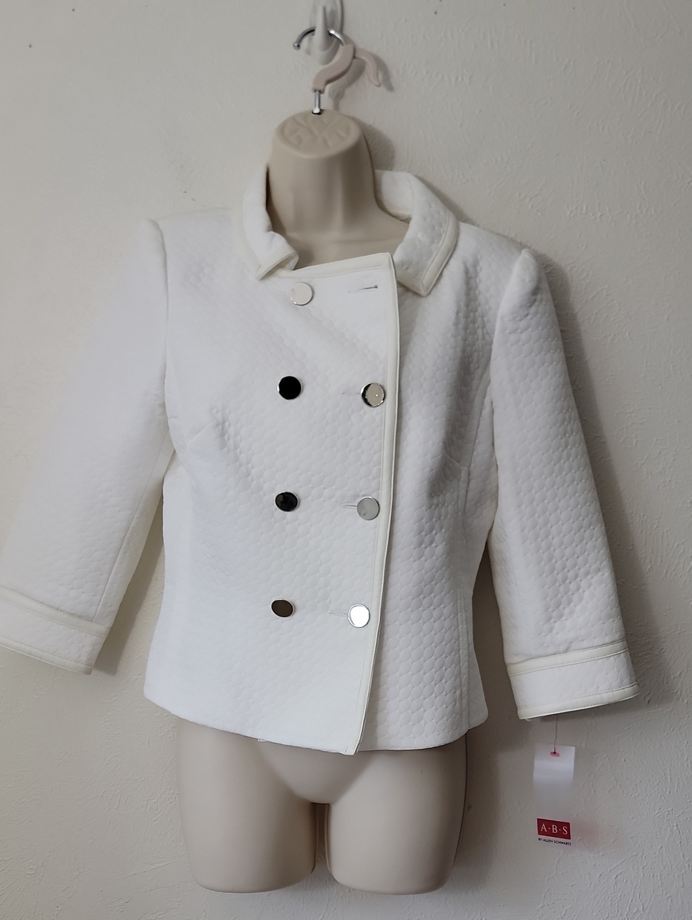 Allen B. By Allen Schwartz White Textured Double-Breasted Blazer
